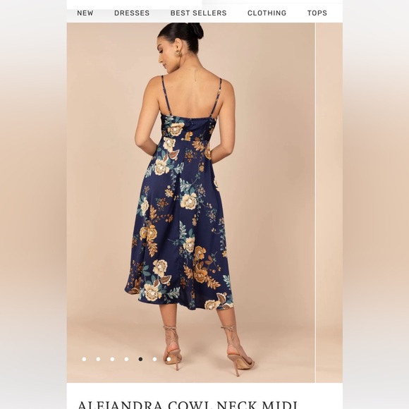 Petal & Pup Navy Blue Silk Floral dress. US size 6 - Picture 6 of 9